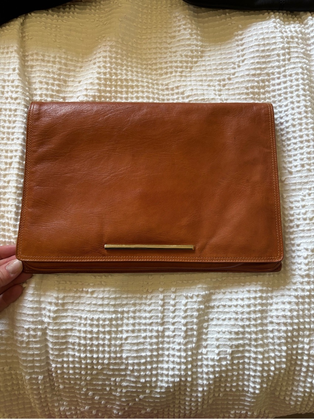 Vintage Arnold Churgin Handmade Cognac Leather Oversized Envelope Clutch